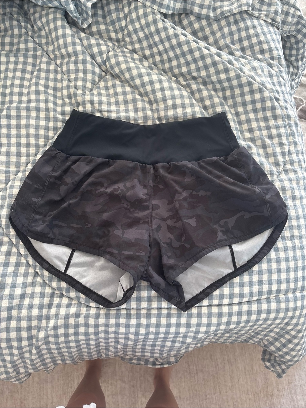 High-Waist Black Camo Women’s Running Shorts
